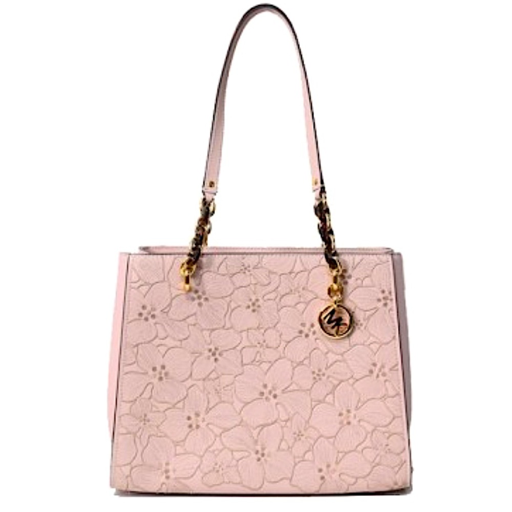 Michael Kors Sofia Embroidered Floral Ballet Pink Saffiano Leather Purse EUC